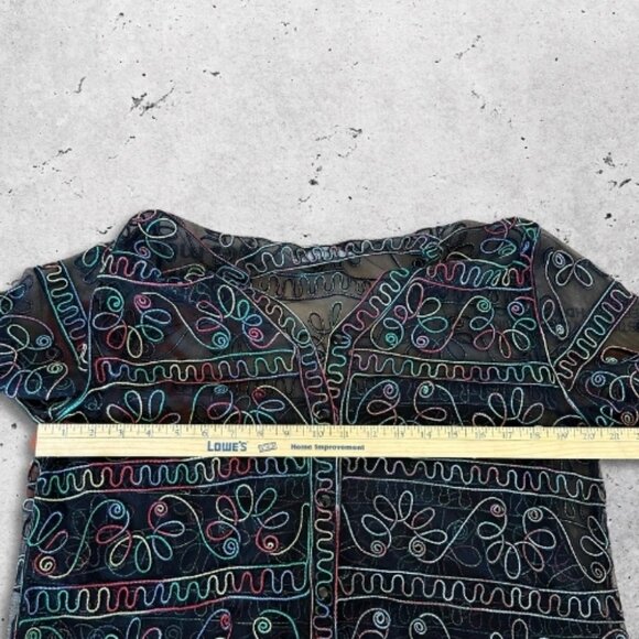 Celsa Sheer Mesh Duster Lightweight Embroidered Floral‎ Black Multicolor W L - Picture 4 of 10